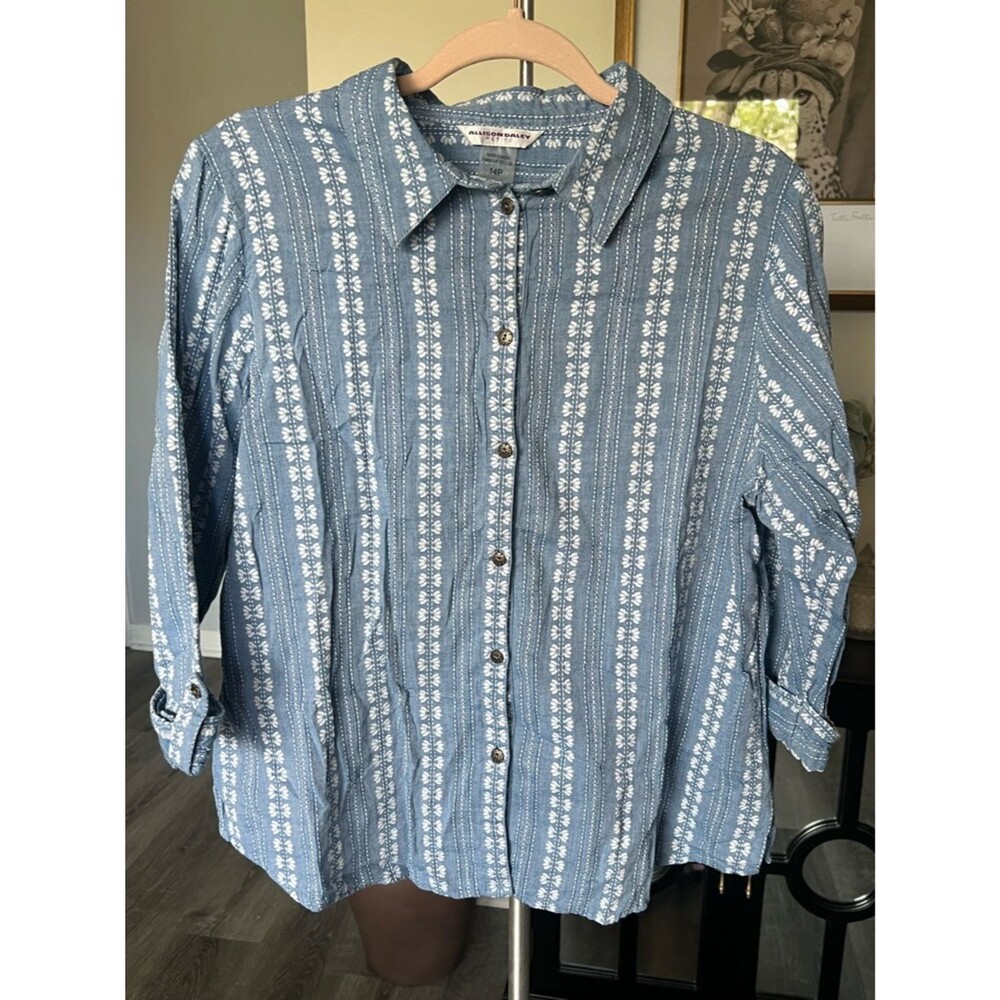Allison Daley Blue and White Button-Down Shirt